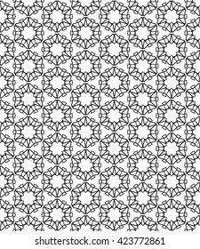 Seamless islamic pattern in arabian style. Black and white tribal ethnic background. Vector monochrome stylish geometric seamless line texture for wallpaper, pattern fills, web page background.