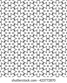 Seamless islamic pattern in arabian style. Black and white tribal ethnic background. Vector monochrome stylish geometric seamless line texture for wallpaper, pattern fills, web page background.