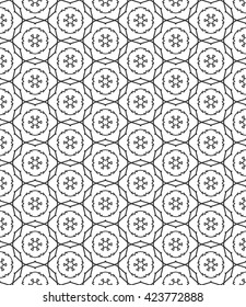 Seamless islamic pattern in arabian style. Black and white tribal ethnic background. Vector monochrome stylish geometric seamless line texture for wallpaper, pattern fills, web page background.