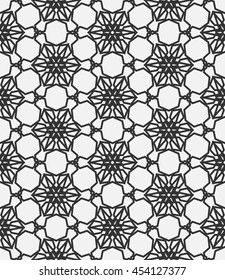 Seamless islamic pattern in arabian style. Stylish graphic monochrome geometric seamless backgrounds collections, line art. Tribal ethnic ornament. Black and white vector illustration