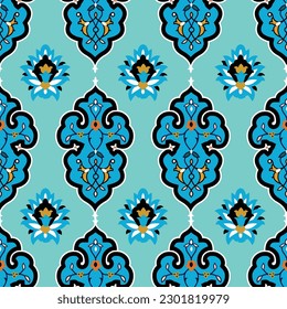 Seamless Islamic pattern - background for creating attractive interior designs and decorating fabrics. Uzbekistan culture. Samarkand buildings.  