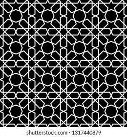 Seamless Islamic Pattern Black and White Vector Illustration, Abstract Islamic texture graphic design background