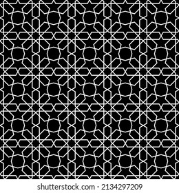 Nahtloses islamisches Muster, schwarz-weiße Vektorgrafik, abstrakte islamische Textur, Grafikdesign-Hintergrund. Textilverzierungen. Vektorgrafik. EPS10.