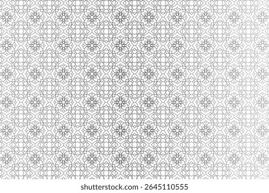 Seamless Islamic Pattern with Geometric Floral Motifs in Black Line Art Style, Traditional Arabesque Background for Ramadan, Muharram, Eid, Invitations, and Islamic Design Projects