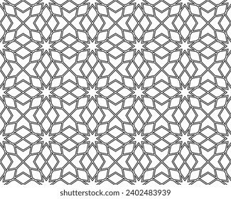 Seamless islamic pattern. Geometric outline texture on white background. Beautiful arabic element design.  