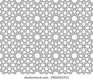 Seamless islamic pattern. Geometric outline texture on white background. Beautiful arabic element design. 