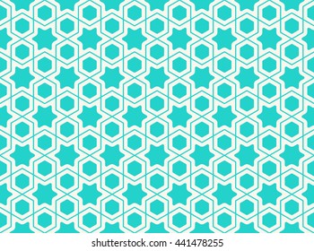 Seamless Islamic Pattern of Hexagons and Stars. The Shapes are separated by a thin Line.