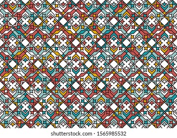 Seamless Islamic patterns in color. Islamic ornamental colorful detail of mosaic.Islamic pattern. arabic, east ornament, indian ornament, persian motif, 3D.  Ramadan Kareem gold greeting card, banner.