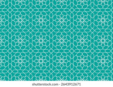 Padrão de vetor islâmico sem costura contorno fino branco com fundo verde