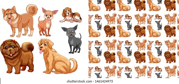 Seamless and isolated animal pattern cartoon illustration