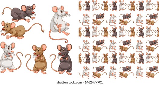 Seamless and isolated animal pattern cartoon illustration