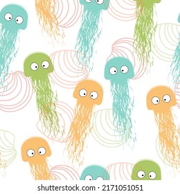 Seamless isolated on white background watercolor pattern for fabric design, wrapping paper, Wallpaper, background, paper bag Ocean fauna in quartz and serenity colors on white background