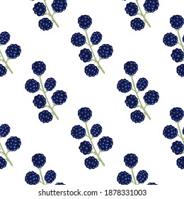 Seamless isolated pattern with doodle navy blue blackberries shapes. White background. Designed for fabric design, textile print, wrapping, cover. Vector illustration