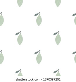 Seamless isolated pattern with lemon silhouettes in minimalistic style. Pale green fruits backdrop. Stock illustration. Vector design for textile, fabric, giftwrap, wallpapers.