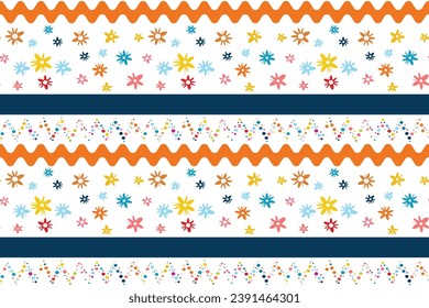 Seamless isolated vector Pattern Flowers Diverse Creative Projects Perfect summer spring print children's fabrics Typography Tablecloths Scrapbooking Wallpaper Repeat Polka dots wavy lines Blue folk 