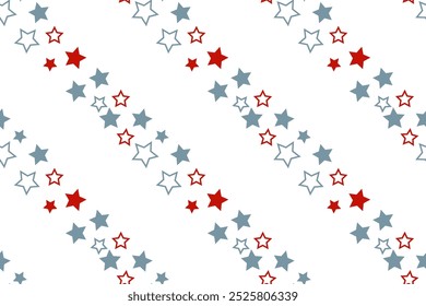 Seamless isolated vector pattern ribbons stars waves colorfull gray red Diagonal lines background Textile children's design scrapbooking wrapping paper cardmaking decoration bed linen Typography
