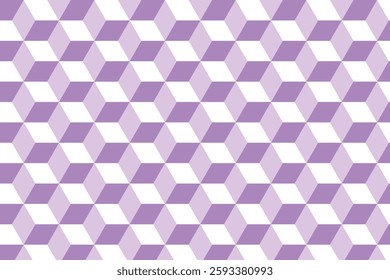 Seamless isometric cube pattern in soft purple and white. Modern geometric design perfect for backgrounds, textiles, wallpapers, branding, packaging, and digital art.