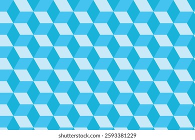 Seamless isometric cube pattern in vibrant blue and light blue. Modern geometric design ideal for backgrounds, branding, textiles, wallpapers, packaging, and digital art.