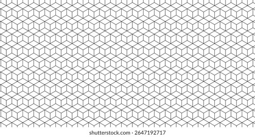Seamless isometric cubic grid pattern with black lines forming a geometric rhombus mesh
