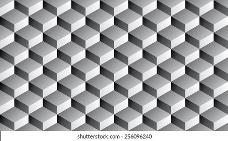 Seamless isometric grayscale gradient flattened cubes optical illusion pattern vector