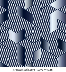 Seamless isometric lines geometric pattern, 3D cubes vector tiling background, architecture and construction, wallpaper design.