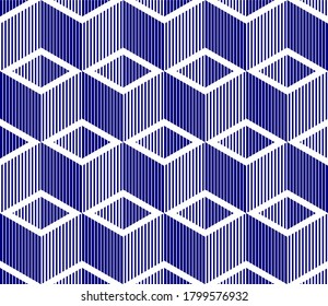 Seamless isometric lines geometric pattern, 3D cubes vector tiling background, architecture and construction, wallpaper design.