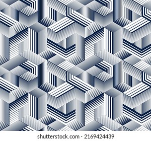 Seamless isometric lines geometric pattern, 3D cubes vector tiling background, architecture and construction, wallpaper design.