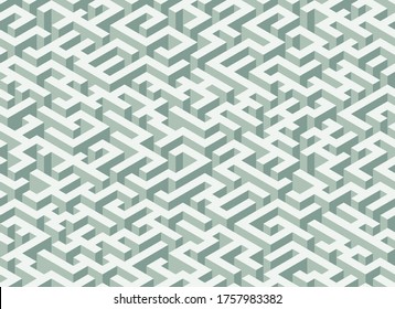 Seamless isometric maze. Green abstract endless isometric labyrinth. Seamless geometric pattern. Vector illustration