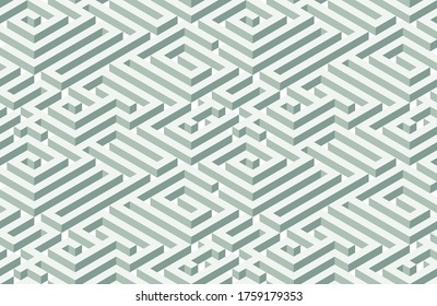 Seamless isometric maze. Green abstract endless isometric labyrinth. Seamless geometric pattern. Vector illustration