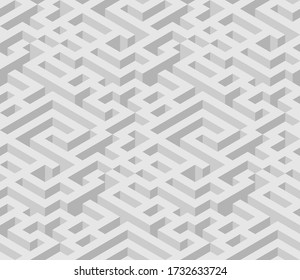 Seamless isometric maze. Grey endless isometric labyrinth. Seamless pattern. Vector illustration