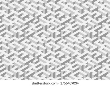 Nahtloses isometrisches Labyrinth. Graues endloses isometrisches Labyrinth. Nahtloses Muster. Vektorgrafik