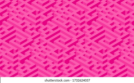 Nahtloses isometrisches Labyrinth. Rosa endlos isometrisches Labyrinth. Nahtloses Muster. Vektor-Abbildung