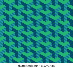 Seamless isometric pattern in green and blue. Colorful background. Applicable for banners, placards, posters,flyers. Eps10 vector template.