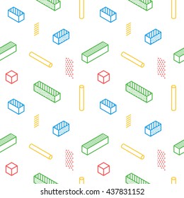 Seamless isometric pattern. Simple shapes on white background. Eps10 vector.