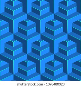 Seamless isometric pattern. Volumetric geometric background. Glossy cube ornament. Vector illustration