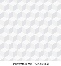 Seamless isometric pattern of white cubes. Volumetric op art illusion. Vector abstract geometric background. Can be used for wallpaper, wrapping, banner, web, app, presentation, other design 