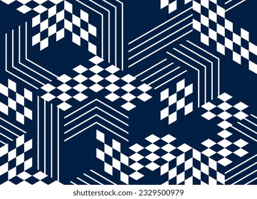 Seamless isometric rhombus and triangles geometric pattern, 3D cubes vector tiling background, architecture and construction, wallpaper design.