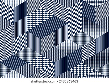 Seamless isometric rhombuses checker geometric pattern, 3D cubes vector tiling background, architecture and construction, wallpaper design.