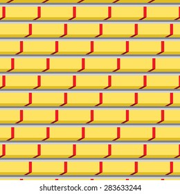 seamless isometric seat in stadium pattern. Light yellow concrete seat with grey metal corner divide area with red line in sport stadium. empty seat in stadium