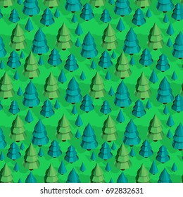 Seamless isometric trees pattern vector illustration. 3d low poly spurce