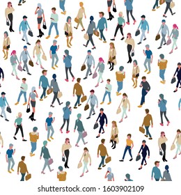 seamless isometric vector people walking