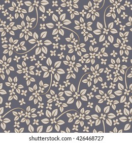 Seamless Ivory Pattern With Flowers On Dark Gray Background