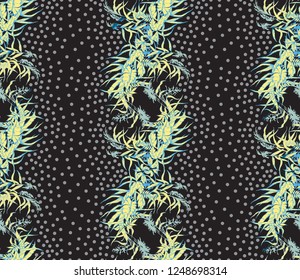 Seamless ivy pattern. Vector yellow flowers background.Floral print for textile fabric.Little rounds.