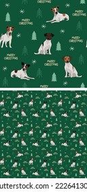 Seamless Jack Russell dog pattern, holiday texture. Square format, t-shirt, poster, packaging, textile, textile, fabric, decoration, wrapping paper. Trendy hand-drawn dogs wallpaper.Holiday background