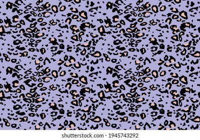 Seamless jaguar fur pattern. Fashionable wild leopard print background. Modern panther animal fabric textile print design. Stylish vector black grey and lilac illustration
