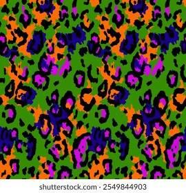 Seamless jaguar fur pattern. Fashionable wild color leopard print background. Modern panther animal fabric textile print design. colorful Leopard Skin Texture Pattern Vector. Leopard Camouflage animal