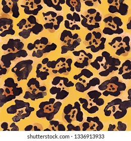 Seamless jaguar pattern. Animal texture. Black spots on orange background. Vector texture of leopard fur. 