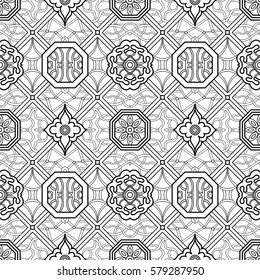 Seamless japanese black and white background and pattern. Vector illustration.