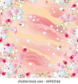 Seamless japanese cherry blossoms frame. Illustration vector.