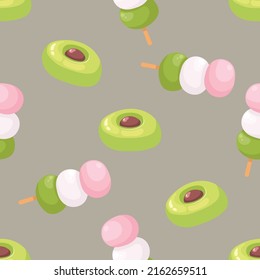 Seamless Japanese deserts cartoon pattern in flat style